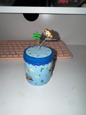 Blue Monkey-Themed Decorative Vase with Photo Clips